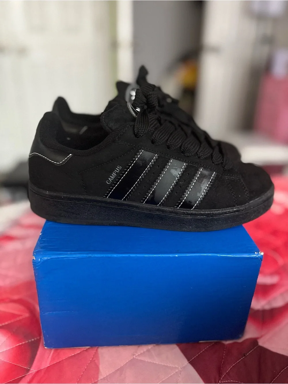 adidas Men Campus Sneakers in Black with White Laces
